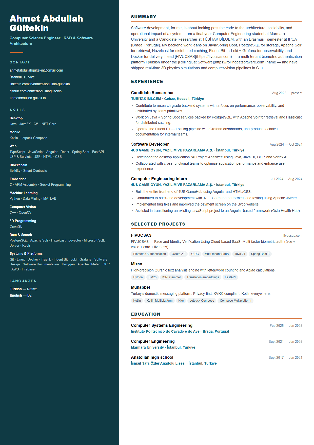 Preview of Ahmet Abdullah Gültekin's CV